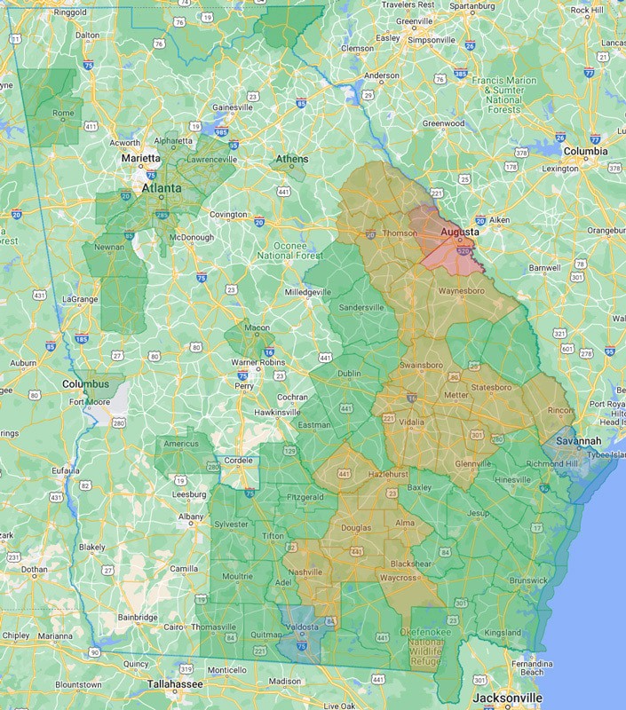 Services Area in Georgia map where you can find 